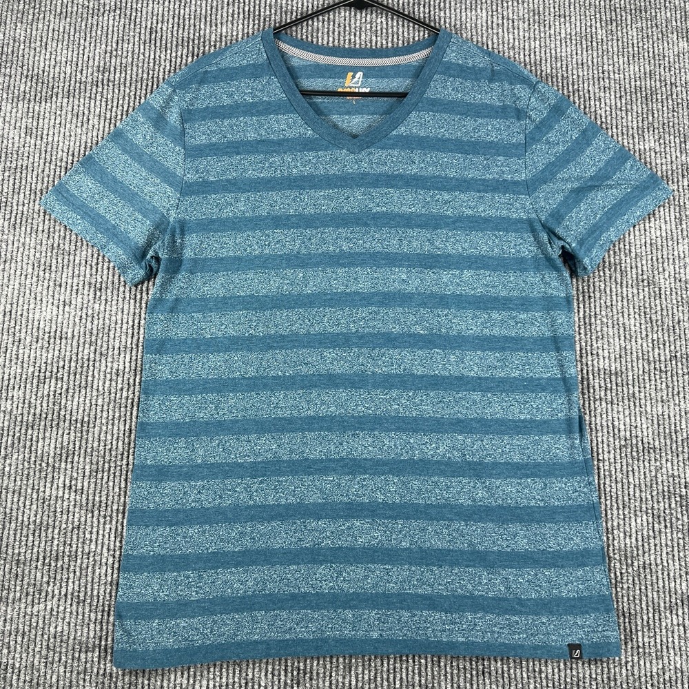 Amplify Shirt Mens Large Blue Striped Short Sleeve Soft Lightweight V Neck